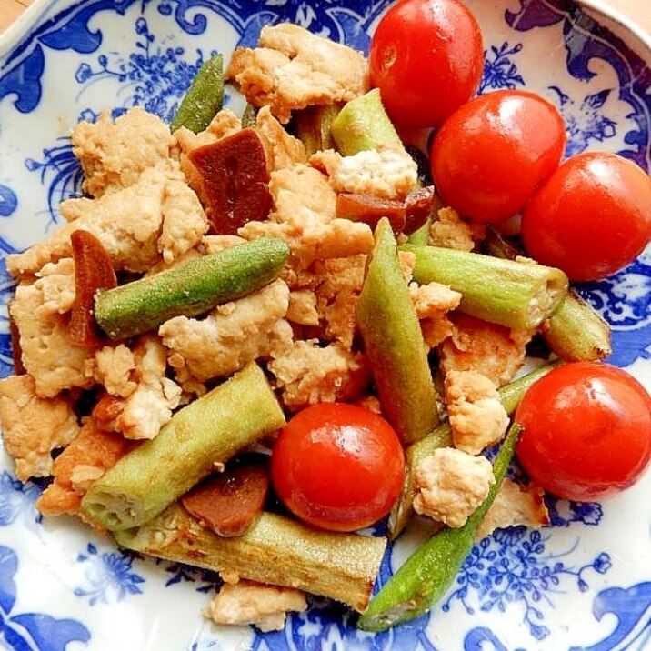 5分!?まるさやオクラで(代用可)❤鶏ひき肉ソテー